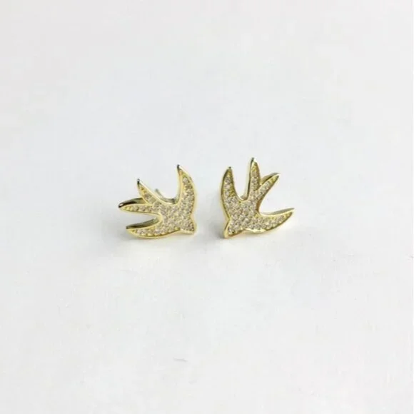 Swallow bird Stud earrings In 14k Gold over Sterling... - Picture 3 of 7